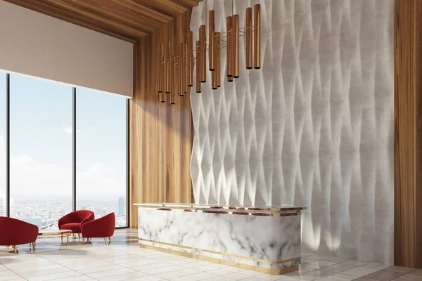 Beyaz mermer ve ahşap Resepsiyon sayaç