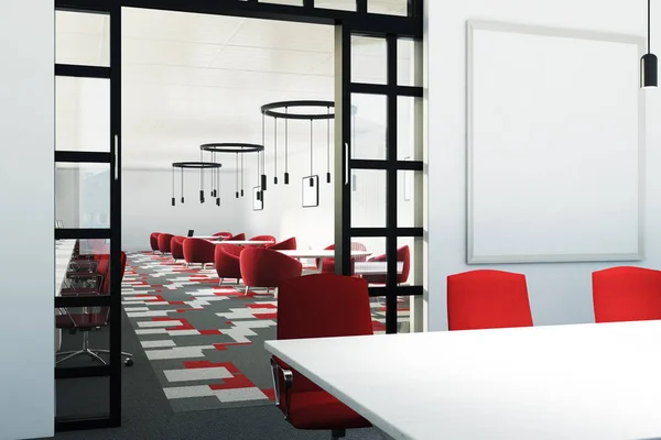 White and red conference room, close up — Stock Photo, Image