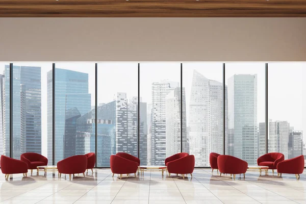 Office waiting area with red armchairs — Stock Photo, Image