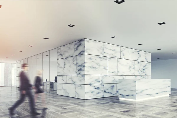 Marble and glass reception lobby side, people