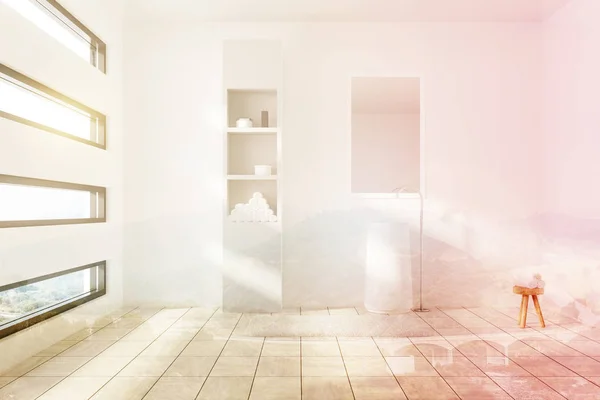 Bagno bianco con lavabo e specchio tonico — Foto Stock