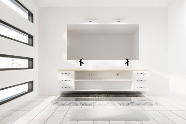 Bir ayna ile çift lavabo