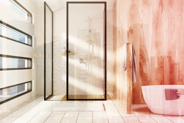 Beyaz tonlu bir küvet ile duş