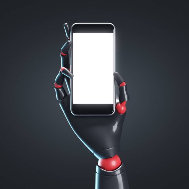 Siyah robot el ile bir akıllı telefon, siyah