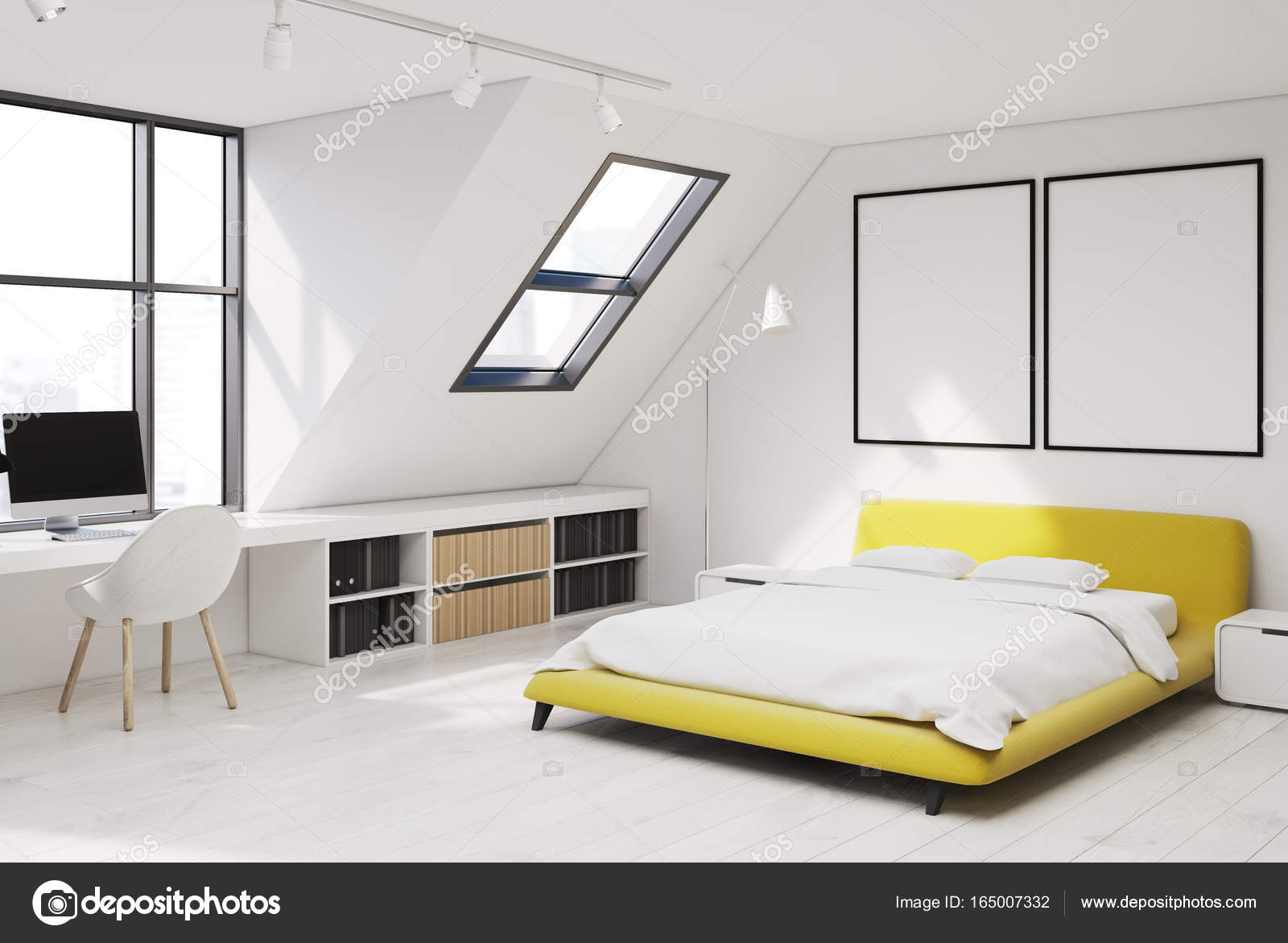 Witte muur slaapkamer en kantoor aan huis hoek — Stockfoto ... Witte muur slaapkamer en kantoor aan huis hoek — Stockfoto ...