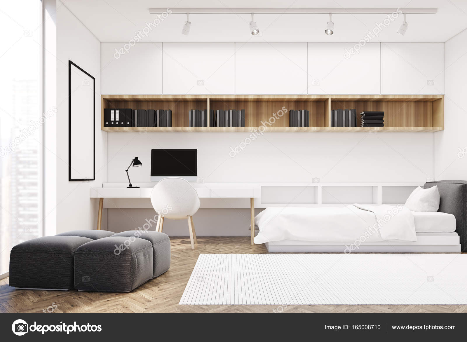 Witte muur slaapkamer en kantoor aan huis, één zijde — Stockfoto ... Witte muur slaapkamer en kantoor aan huis, één zijde — Stockfoto ...