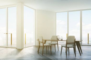 Yemek Odası beyaz, beyaz ve ahşap sandalye tonda