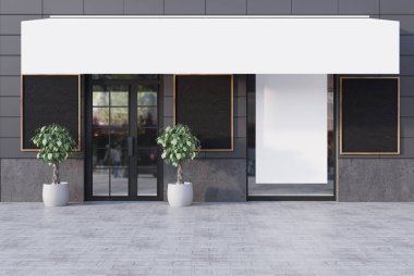 Gri kafe dış beş posterler ile