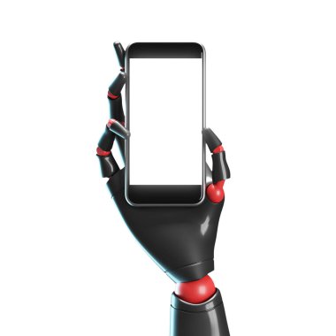 Siyah robot el ile bir akıllı telefon, beyaz