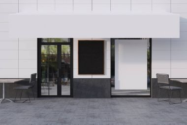 Beyaz Cafe dış üç afiş ile