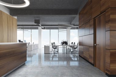 Koyu ahşap Resepsiyon açık alan ofis, yan