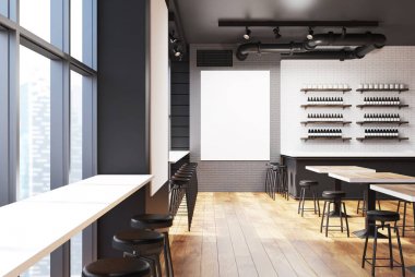 Gri ve tuğla bar bir poster ile ön