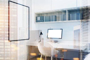 Çerçeveli poster, çift ile beyaz ev ofis