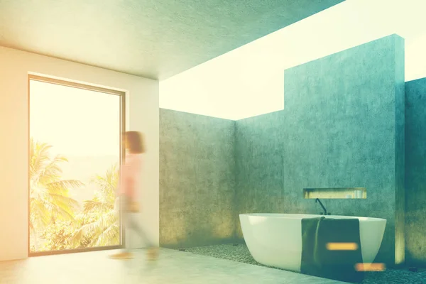Concrete bathroom interior, corner, toned