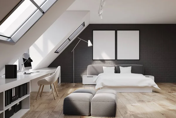 Ziegelwand Schlafzimmer und Home Office, Holz — Stockfoto