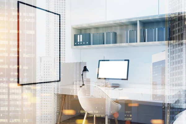 Çerçeveli poster, çift ile beyaz ev ofis