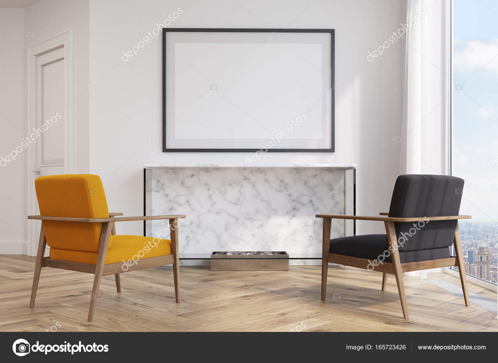 Weiße Wohnzimmer, gelb und schwarz Sessel — Stockfoto ... Weiße Wohnzimmer, gelb und schwarz Sessel — Stockfoto ...