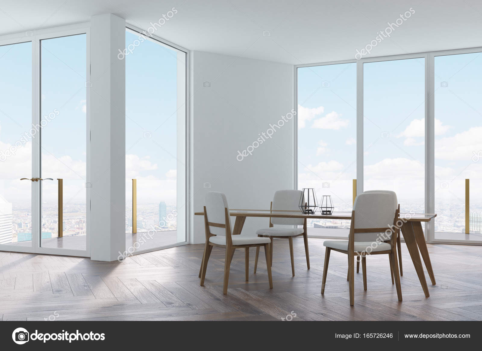 Eetkamer wit, wit en houten stoelen — Stockfoto © denisismagilov ... Eetkamer wit, wit en houten stoelen — Stockfoto © denisismagilov ...