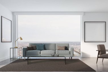 Mavi gri kanepe yastık oturma odası