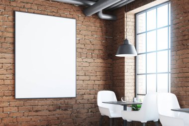 Tuğla kafe bir posteri ile yakın çekim