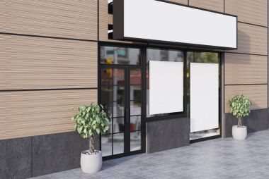 Bej Cafe dış ile iki afiş, yan