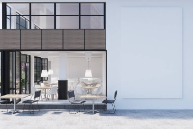 Beyaz Cafe dış büyük bir poster ile