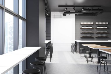 Gri ve tuğla bar bir posteri ile