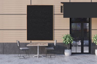 Bej Cafe dış bir poster ile