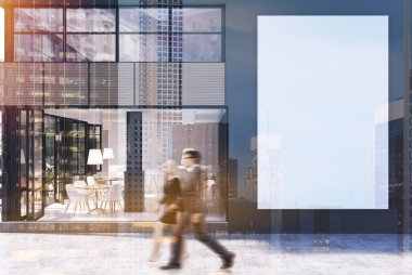 Gri kafe dış büyük poster, insanlar ile