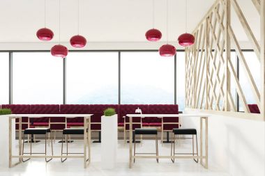 Kırmızı koltuklar çatı kafe