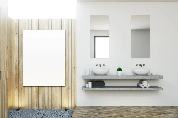 Fából készült fürdőszoba, dupla mosdó, poszter — Stock Fotó