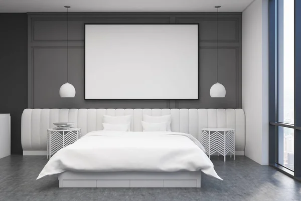 Gray bedroom interior, poster — Stock Photo, Image