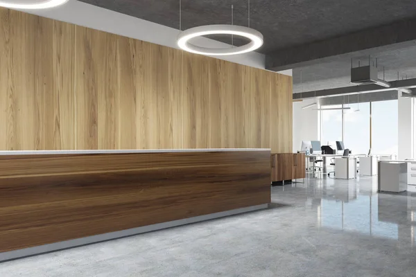 Прием древесины в офисе круглых ламп, вид сбоку — стоковое фото