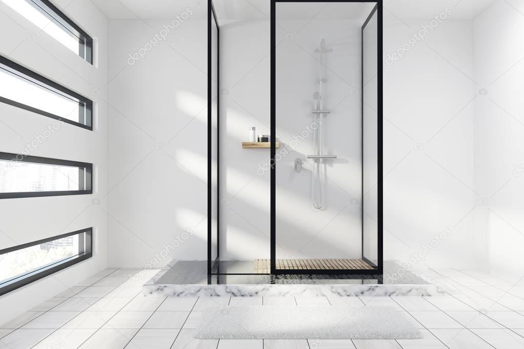 White and marble shower