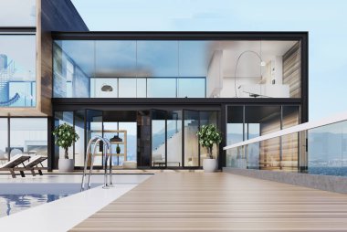 Çatıda havuzlu lüks malikanesi