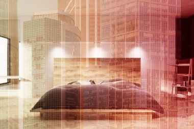 Siyah ve beyaz yatak odası, önden görünüm Çift Kişilik