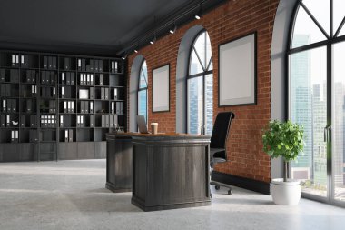 CEO office, kitaplık ve masa, köşe