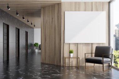 Siyah Mermer ve ahşap Asansör hall, poster