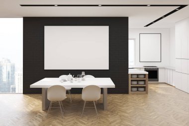 Beyaz ve siyah mutfak bir tabloyla poster