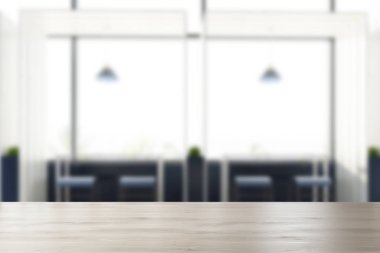 Masası kafeterya iç dışkı ve tablolar açık bulanıklık