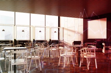 Cafe Siyah tablolar, beyaz sandalye, tonda poster çatı