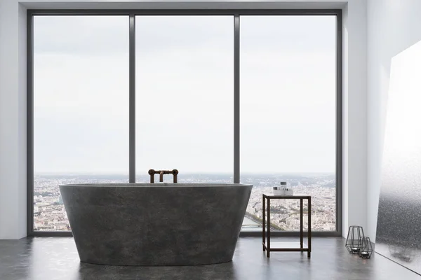 Baño de hormigón, bañera gris y ventana — Foto de Stock