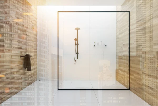 Beyaz ve ahşap banyo duş Çift Kişilik