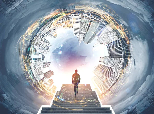 Balıkgözü cityscape panorama, adam merdivenlerde