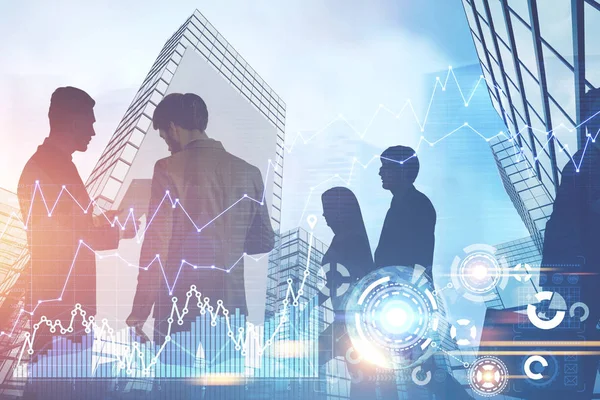 İş insanlar siluetleri mavi bir şehirde, Hud