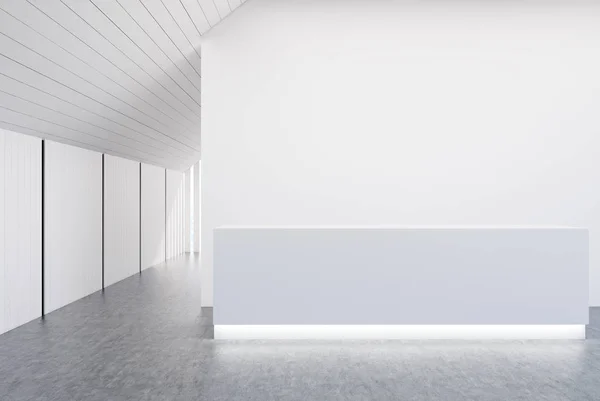 Vitt och trä väggen kontor, grå mottagning — Stockfoto