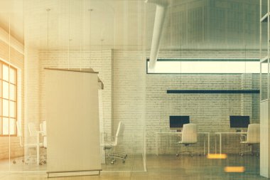 Beyaz tuğla, cam açık alan ofis, tonda poster