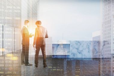 Beyaz ve ahşap ofis, mermer Resepsiyon, erkekler