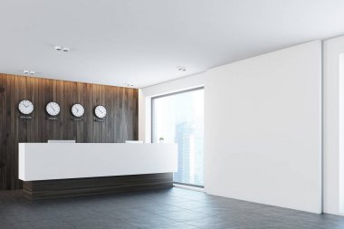 Resepsiyon Masa ve dünya saat saatler, yan