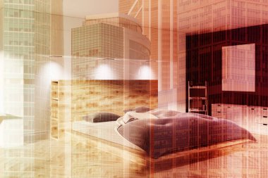 Siyah ve beyaz yatak odası, bir poster double